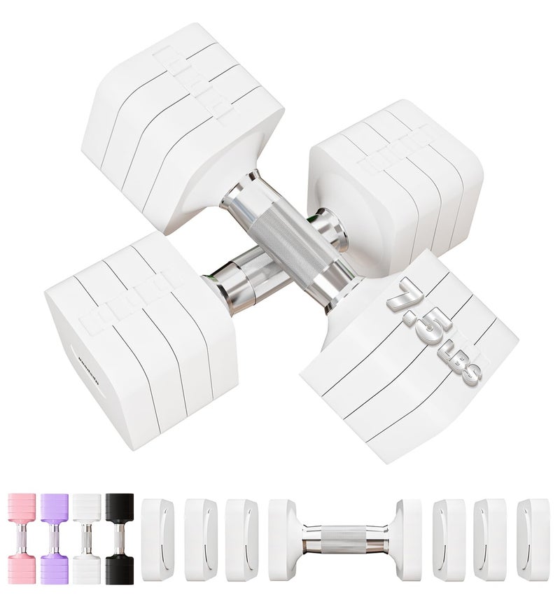 Upspeed 15LBS Adjustable Dumbbells Sets, 4 in 1 Free Weight Dumbbell Sets for Women Men Hand Weight Set Adjust Dumbbells Weights Set for Home Gym Exercise Workout Strength Training Equipments, White - Image 1