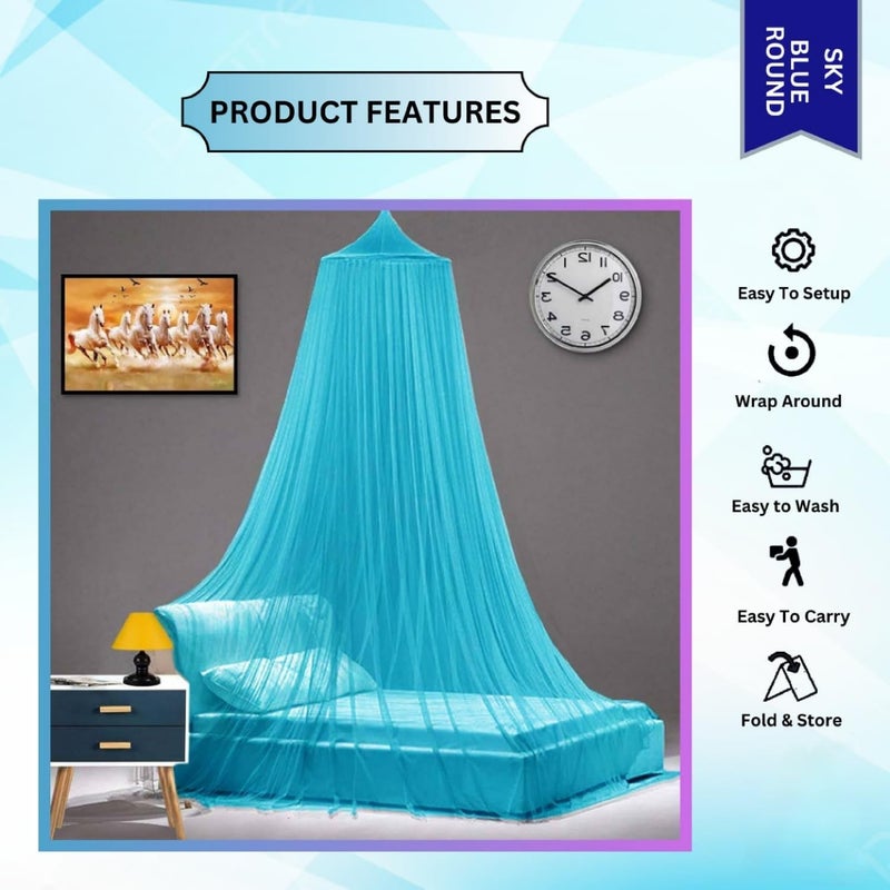 ATTILIO Mosquito Net for Hanging Double Bed | King Size Embroidery Machardani | Nylon 30GSM Strong Net | Canopy Tent for Bedrooom-Pink (Sky Blue) - Image 2