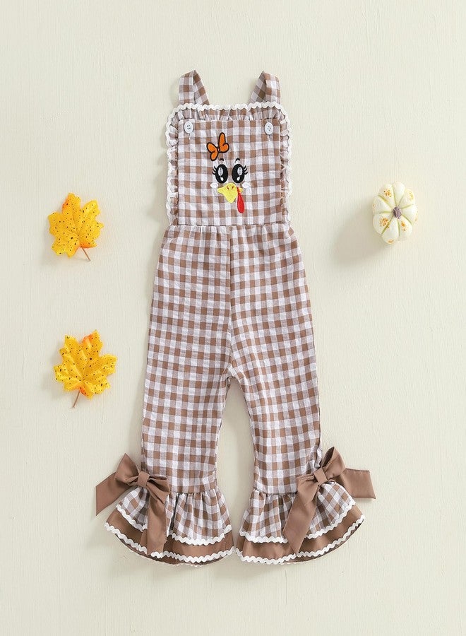 DSORVICD 0-5T Kids Baby Girls Boys Thanksgiving Outfits Turkey Embroidery Overalls Plaid Flare Pants Bell Bottoms (Brown, 18-24 Months) - Image 2