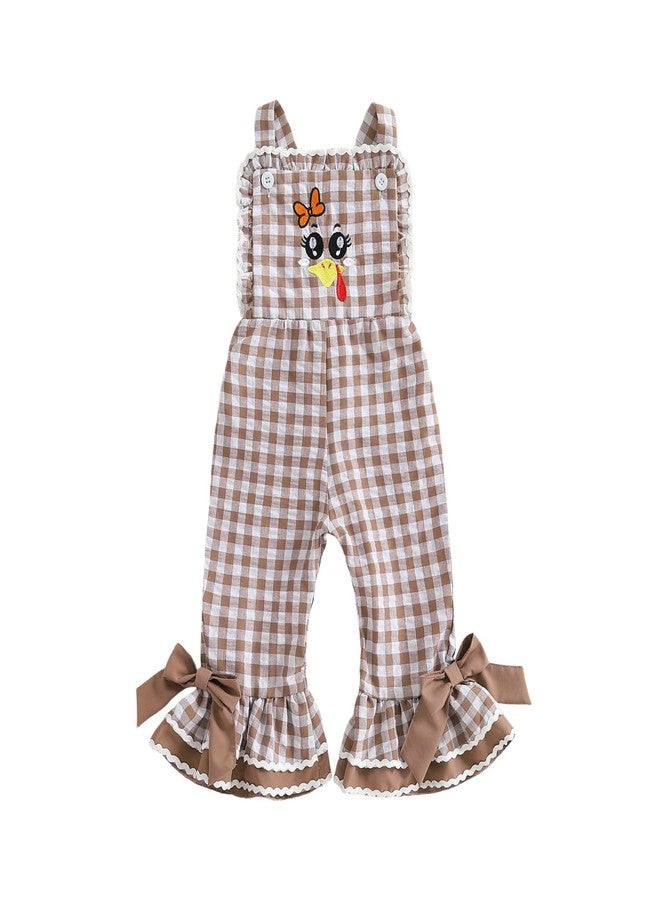 DSORVICD 0-5T Kids Baby Girls Boys Thanksgiving Outfits Turkey Embroidery Overalls Plaid Flare Pants Bell Bottoms (Brown, 18-24 Months) - Image 1