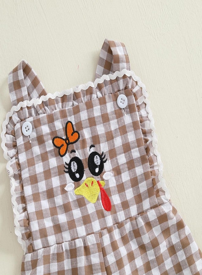 DSORVICD 0-5T Kids Baby Girls Boys Thanksgiving Outfits Turkey Embroidery Overalls Plaid Flare Pants Bell Bottoms (Brown, 18-24 Months) - Image 4