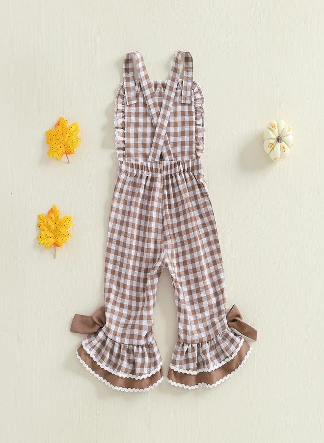 DSORVICD 0-5T Kids Baby Girls Boys Thanksgiving Outfits Turkey Embroidery Overalls Plaid Flare Pants Bell Bottoms (Brown, 18-24 Months) - Image 3
