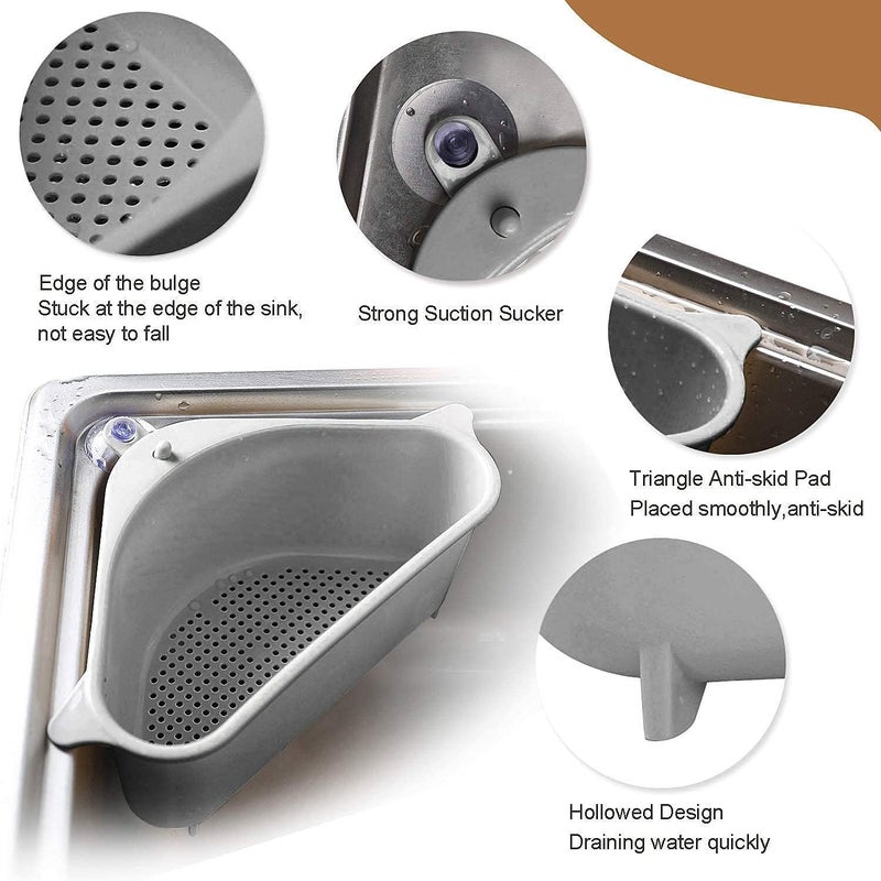 XIBO Kitchen Sink Drain Basket, Triangular Hanging Sink Filter Punch-Free Triangle Corner Kitchen Sink Strainer Basket Multifunctional Hanging Filter Drain Rack for Sink(1Pcs) - Image 5