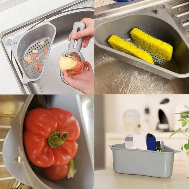 XIBO Kitchen Sink Drain Basket, Triangular Hanging Sink Filter Punch-Free Triangle Corner Kitchen Sink Strainer Basket Multifunctional Hanging Filter Drain Rack for Sink(1Pcs) - Image 4