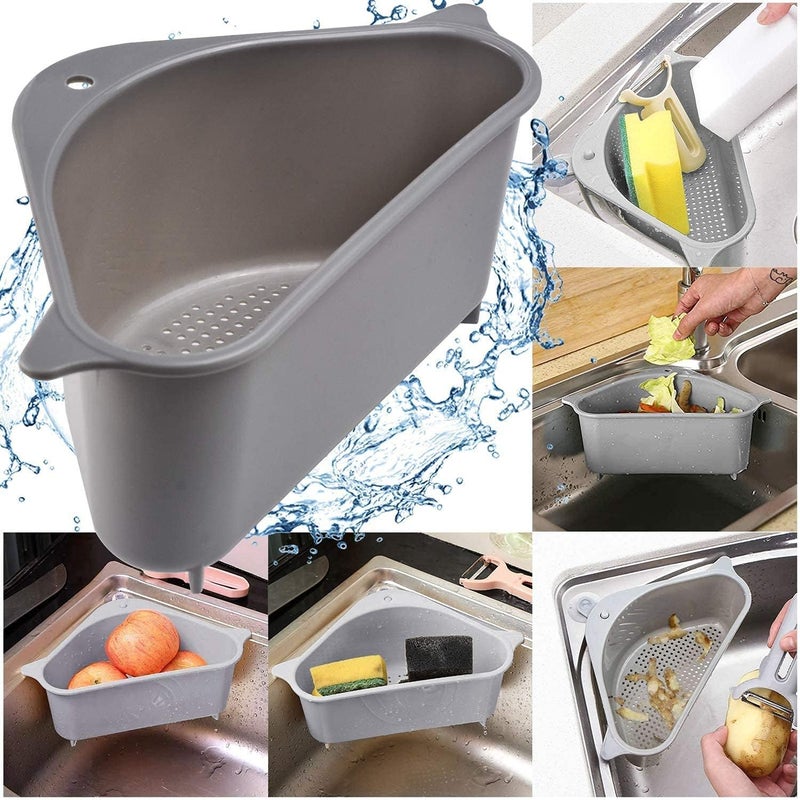 XIBO Kitchen Sink Drain Basket, Triangular Hanging Sink Filter Punch-Free Triangle Corner Kitchen Sink Strainer Basket Multifunctional Hanging Filter Drain Rack for Sink(1Pcs) - Image 3