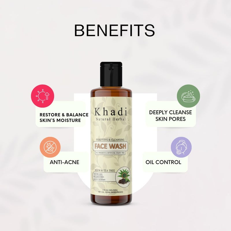 Khadi Natural Herbal Khadi Natural Herbal Neem And Tea Tree Face Wash For Acne  Pimple  Purifying And Cleansing Face Wash  Soothes SkinUnclogs Pores Reduce Blemishe  Gentle Cleaner Face Wash 100Ml - Image 2