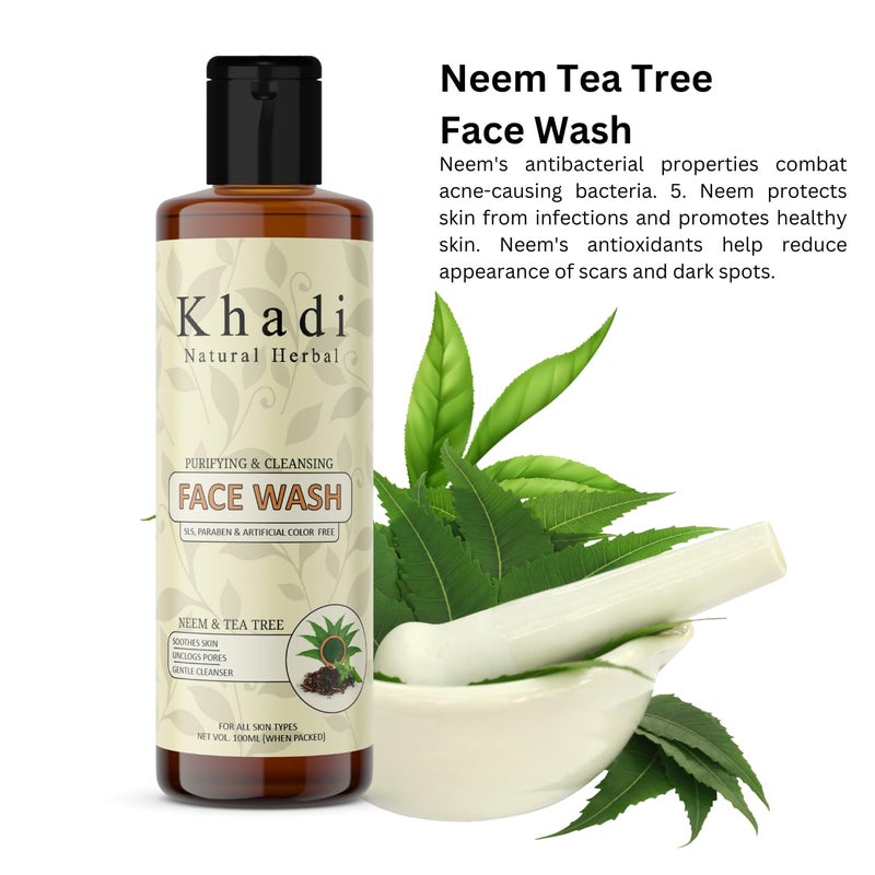 Khadi Natural Herbal Khadi Natural Herbal Neem And Tea Tree Face Wash For Acne  Pimple  Purifying And Cleansing Face Wash  Soothes SkinUnclogs Pores Reduce Blemishe  Gentle Cleaner Face Wash 100Ml - Image 3