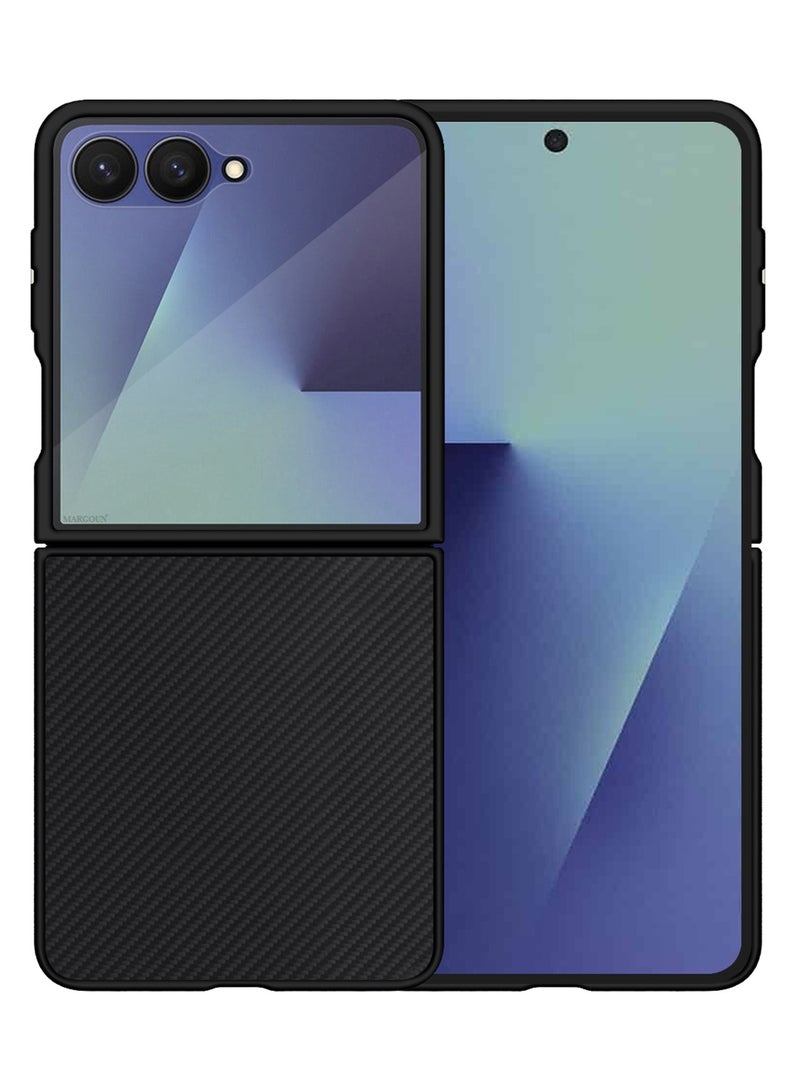 CATANES Kevlar Case for Samsung Galaxy Z Flip 7 - Ultra Thin and Light Carbon Fiber Texture Printing - Slim Anti-Scratch Phone Cover With Front Built-in Screen Protector - Black - Image 4