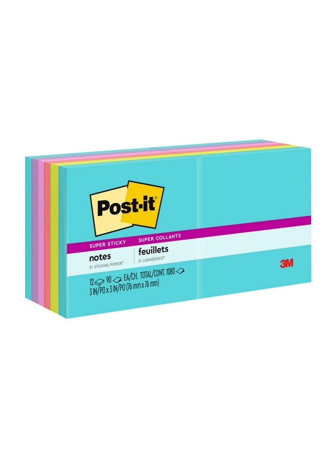 Post-it - Super Sticky Notes 12 Sticky Note Pads 3 X 3 In. School Supplies For Students Ideal For Textbooks Notebooks Walls And Vertical Surfaces Supernova Neons Collection - Image 1