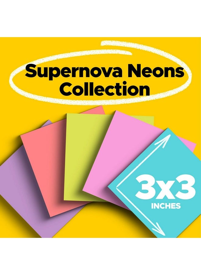 Post-it - Super Sticky Notes 12 Sticky Note Pads 3 X 3 In. School Supplies For Students Ideal For Textbooks Notebooks Walls And Vertical Surfaces Supernova Neons Collection - Image 1