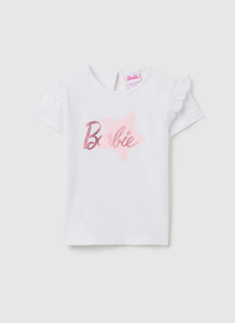 Ovs WHITE COTTON REGULAR FIT GIRLS' T-SHIRT WITH BARBIE LOGO