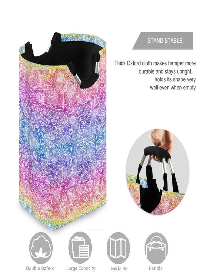 visesunny visesunny Collapsible Laundry Basket Heart Rainbow Large Laundry Hamper Oxford Fabric Dirty Clothes Toy Organizer with Handle for Bathroom Kids Room Dorm  - Image 2