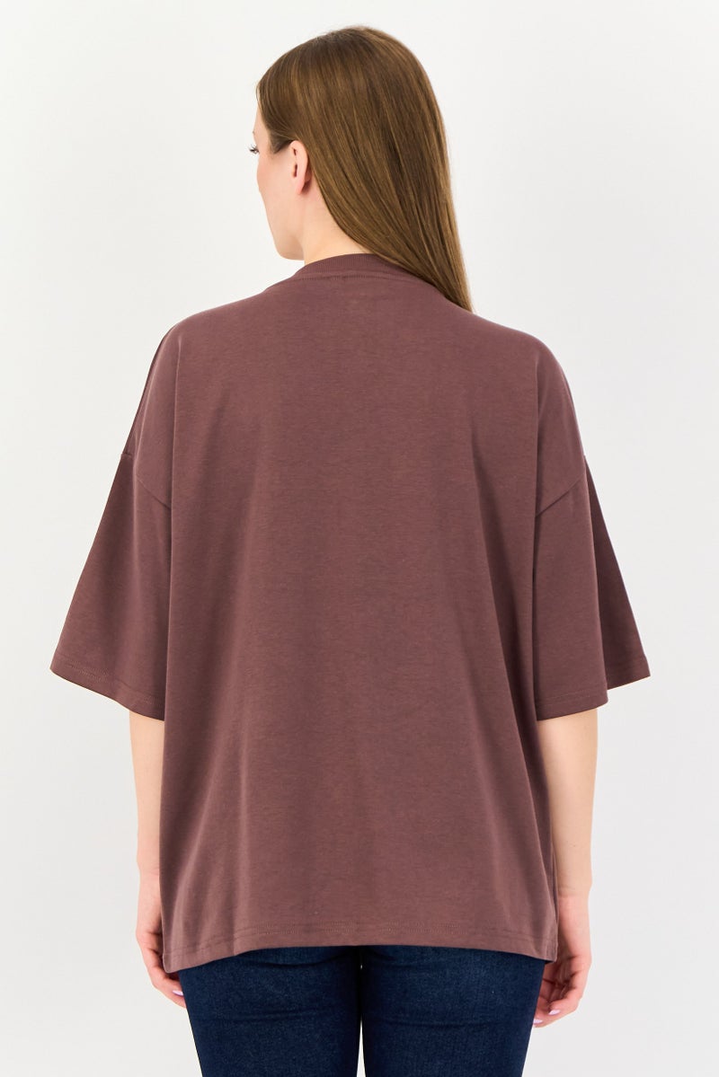 Core Elements Women Crew Neck Plain Short Sleeve T-Shirt, Brown - Image 3