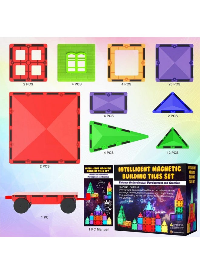 Desire Deluxe Magnetic Tiles Building Blocks Toy - STEM Educational Magnet Set for Kids, Creativity Preschool Learning Sensory Montessori Toddler Toys for Boys & Girls 3+ Years Old - 57PC  - Image 3