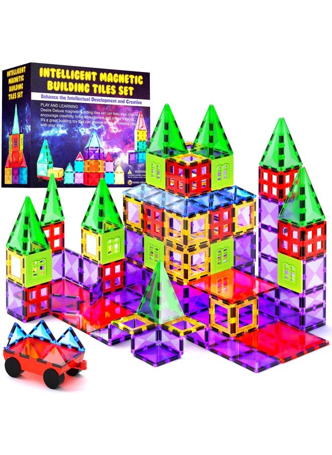 Desire Deluxe Magnetic Tiles Building Blocks Toy - STEM Educational Magnet Set for Kids, Creativity Preschool Learning Sensory Montessori Toddler Toys for Boys & Girls 3+ Years Old - 57PC  - Image 1