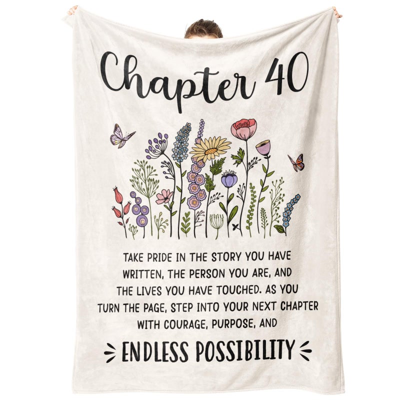 Afterprints 40th Birthday Gifts Women, Chapter 40 Blanket Gift for Her, 40 Year Old Birthday Gifts for Women, Friend, Sister, Mom, 1986 Bday Gift, Turning 40 Throw Blankets 50'' x 60'' - Image 1