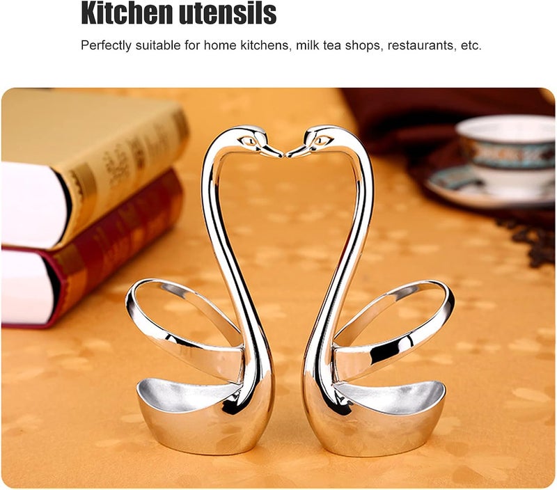 Mirror Polished Kitchen Spoon Set in Swan Shape Rack Perfect for Desserts and Coffee Stirring At Cafeterias - Image 2