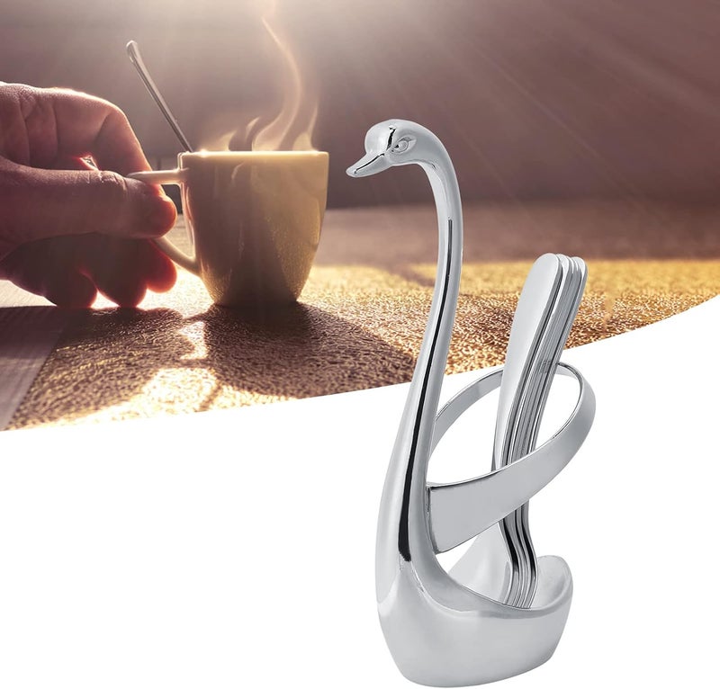 Mirror Polished Kitchen Spoon Set in Swan Shape Rack Perfect for Desserts and Coffee Stirring At Cafeterias - Image 3
