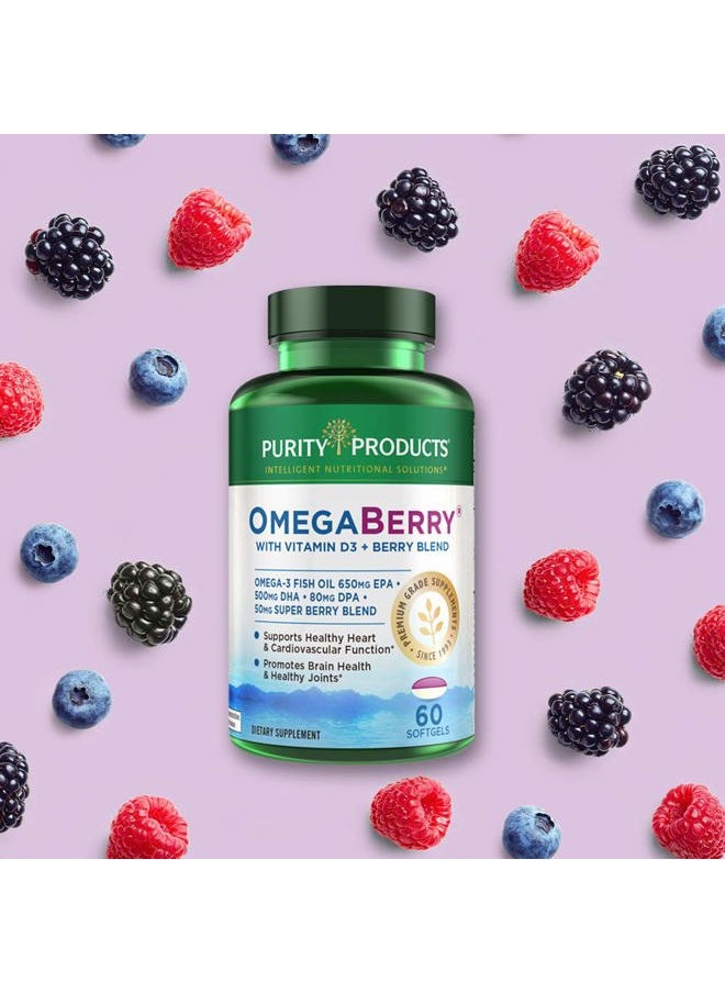 Purity Products - OmegaBerry Fish Oil with Vitamin D3 and Organic Acai - 1250mg Concentrated Molecularly Distilled Ultra Pure Omega-3 Fish Oil, 500mg DHA + 650mg EPA - 60 Soft Gels - 30 Day Supply from - Image 1