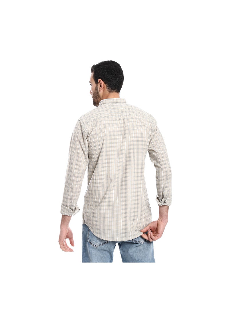 Pavone Windowpane Pattern Buttons Down Closure Shirt - Pastel Olive & White - Image 3