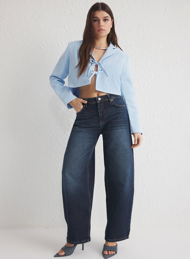 trendyol Light Blue Lacing Detailed Lined Crop Woven Blazer Jacket - Image 2