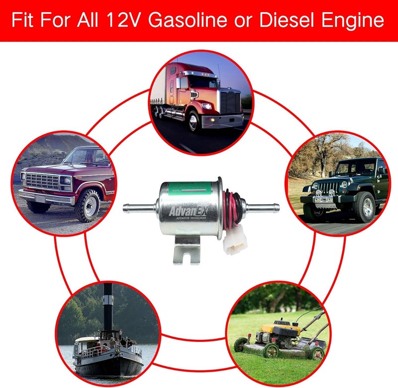 AdvanEX مضخة وقود كهربائية AdvanEX 12V عالمية ضغط منخفض 5-9 PSI بنزين ديزل معدنية صلبة متوافقة مع الكربوراتور HEP-02A - Image 5