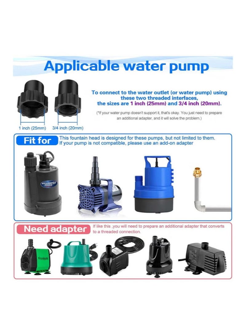 ايكانبو مجموعة فوهات مضخة النافورة مجموعة رأس رش الفطر صمام تحويل أسود مجموعة نافورة البركة لمضخات البركة - مجموعة فوهات نافورة المياه الغاطسة، 25 مم و 20 مم - Image 4
