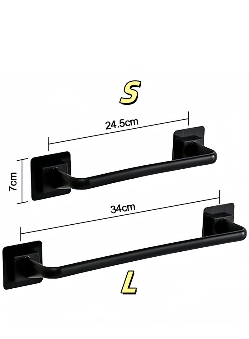 2PC Wall Mounted Towel Holder – Self-Adhesive Bathroom/Kitchen Towel Bar, Flip-Flop Hanger, Organizer Rack (Black L 34cm ×2)  - Image 2