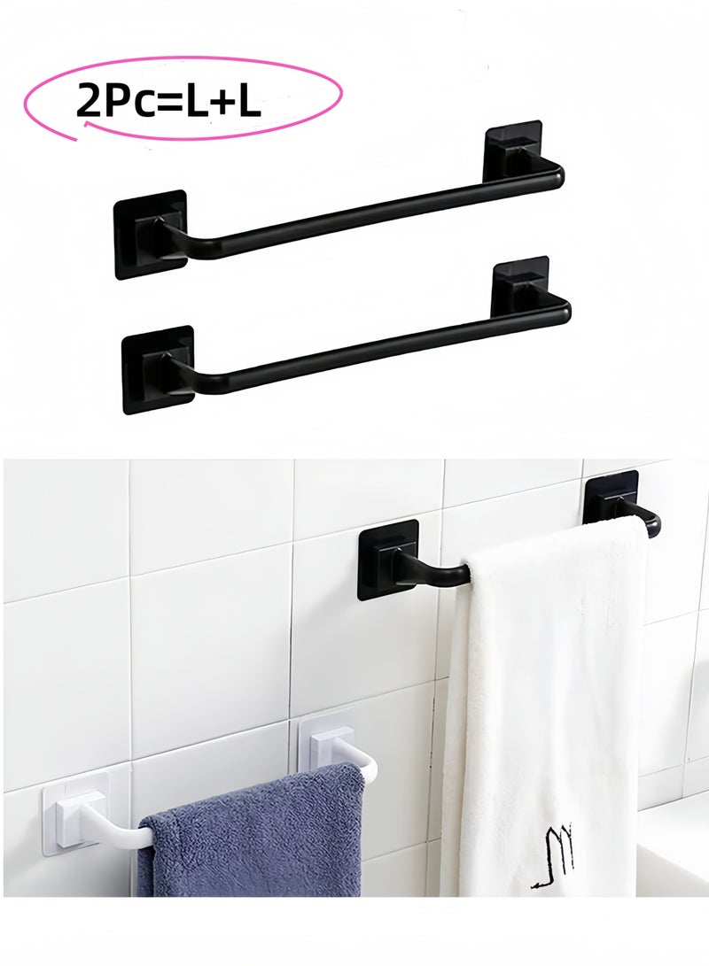 2PC Wall Mounted Towel Holder – Self-Adhesive Bathroom/Kitchen Towel Bar, Flip-Flop Hanger, Organizer Rack (Black L 34cm ×2)  - Image 1