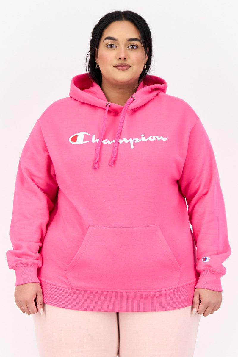 Champion Women Plus Size Long Sleeves Outdoor Hooded Sweatshirt, Pink  - Image 1