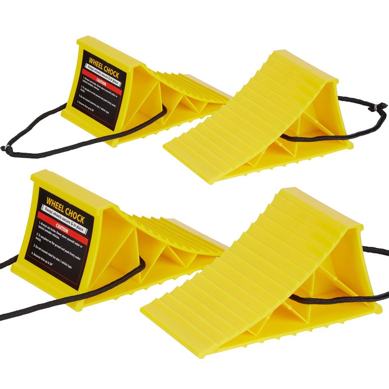 PAHTTO Wheel Chocks 4Pack Heavy Duty Wheel Chocks with Rope for Easy Removal Durable NonSlip Hard Plastic Wheel Chocks for RV Camper Effective in Keeping Your Vehicle in Place Yellow