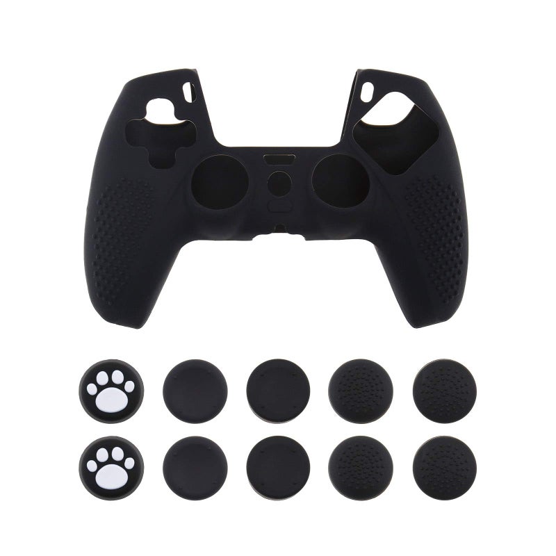 The Lord of the Tools Silicone Skin Cover Non-Slip Protective Case Black Particle Design with 10 FPS Pro Thumb Grip Caps Fits PS5 Controller