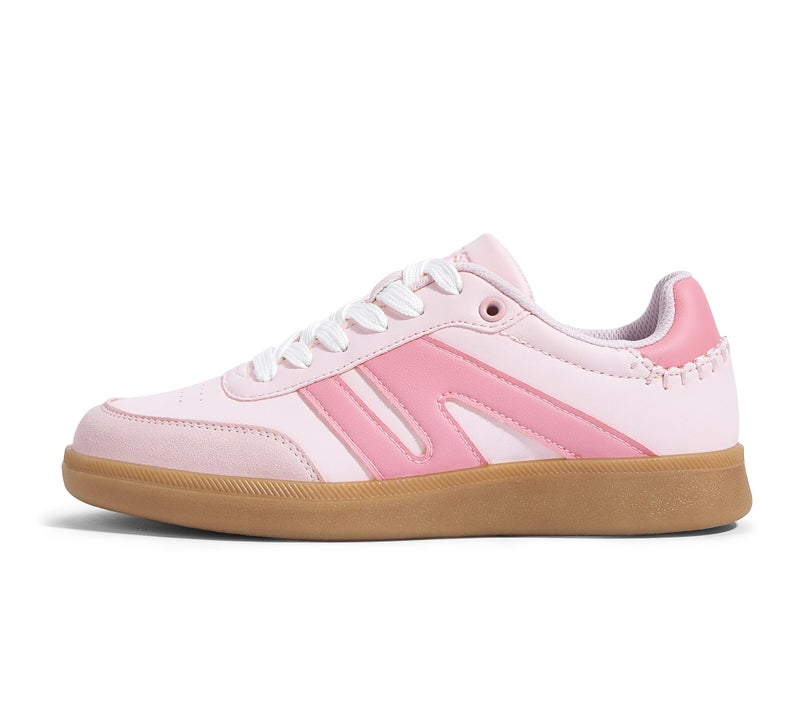 LUCKY STEP Women Classic Retro Gum Sole Fashion Sneakers Casual Tennis Skate Shoe Genuine Leather Walking Footwear Anti Slip Trainers(Pink,10) - Image 1