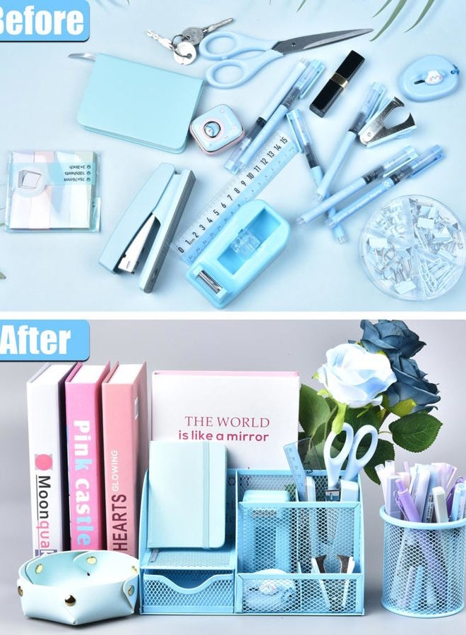 LXEVIHK Blue Desk Accessory, Office Supplies, Desk Organizer with Tape Dispenser, Stapler, Staple Remover and More, Elevate Your Workspace with Sky Blue Tranquility - Image 3
