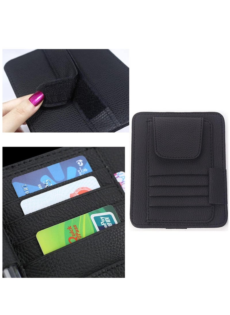 RATSAW Car Sun Visor Organizer Car Sun Visor Storage Pouch Multi-Pocket Leather Organizer Bag Car Card Glasses Storage Clip Pen Holder Auto Interior Accessory Sunglass Holder for Car Black  - Image 3