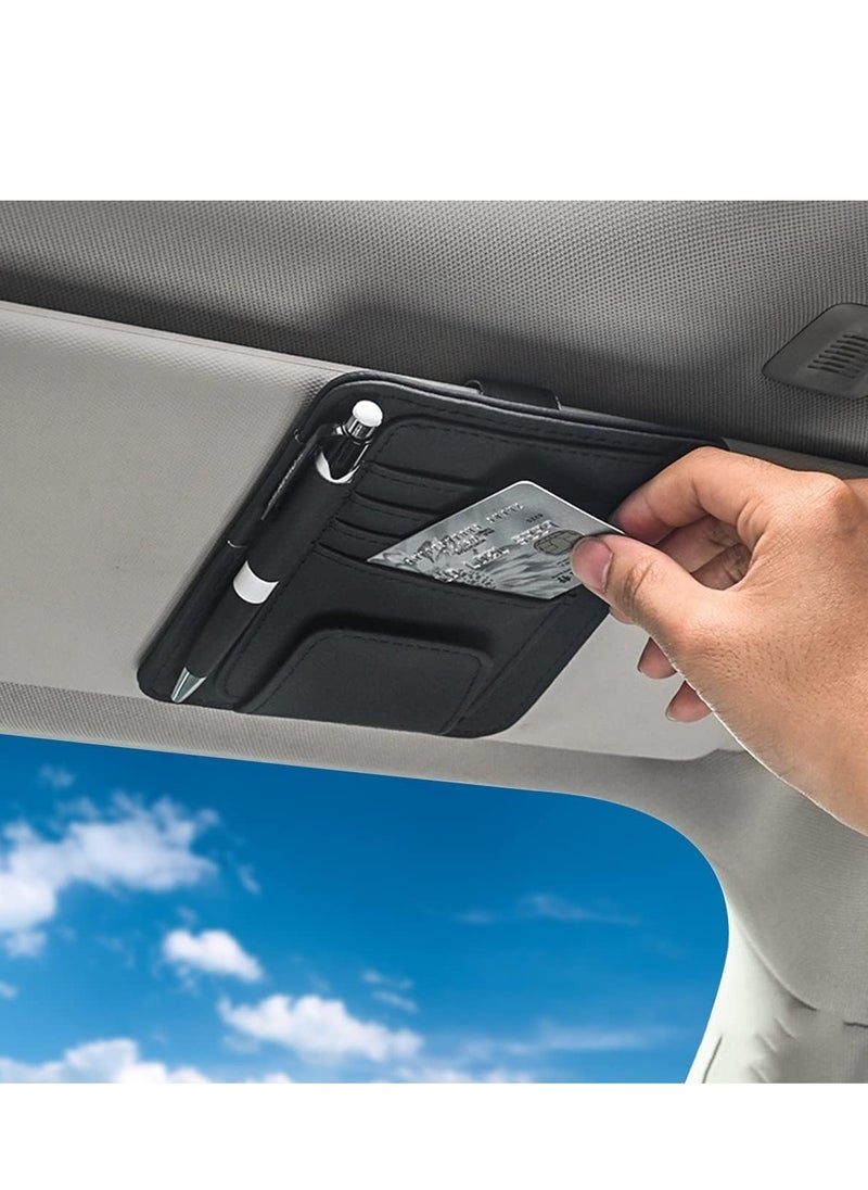RATSAW Car Sun Visor Organizer Car Sun Visor Storage Pouch Multi-Pocket Leather Organizer Bag Car Card Glasses Storage Clip Pen Holder Auto Interior Accessory Sunglass Holder for Car Black  - Image 1