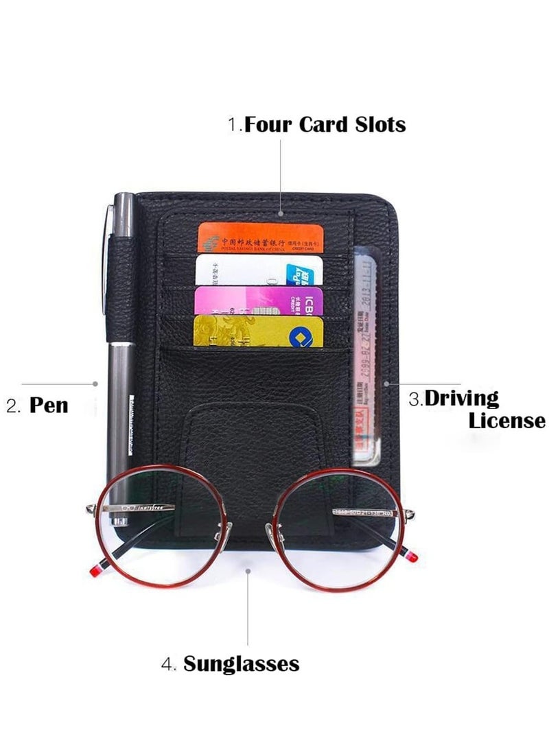 RATSAW Car Sun Visor Organizer Car Sun Visor Storage Pouch Multi-Pocket Leather Organizer Bag Car Card Glasses Storage Clip Pen Holder Auto Interior Accessory Sunglass Holder for Car Black  - Image 2