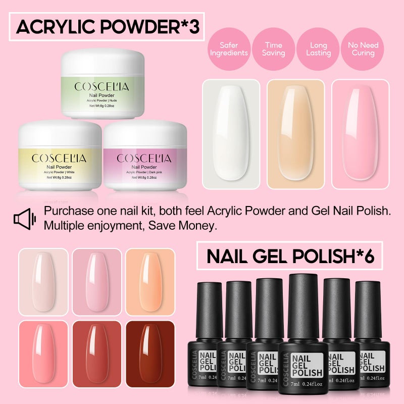 COSCELIA Acrylic Nail Kit for Beginners with Everything Professional Acrylics Powder 6pcs Gel Nail Polish 18pcs Glitter Decoration Powder Nails Kit Acrylic Set with Drill Light Gifts for Women - Image 4