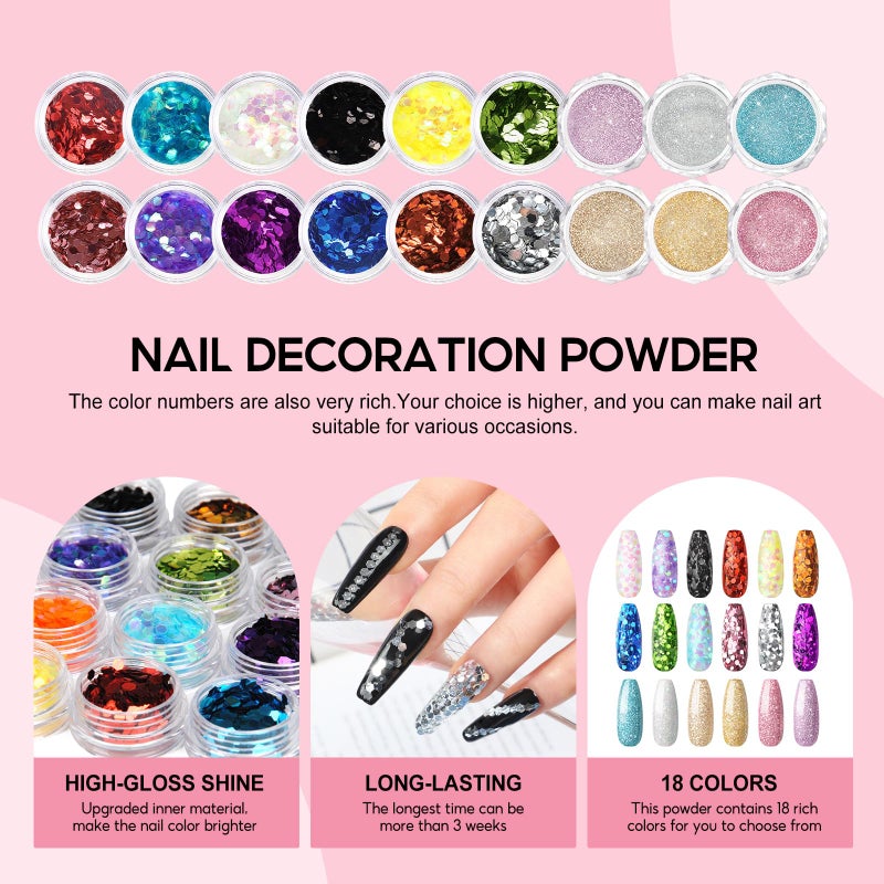 COSCELIA Acrylic Nail Kit for Beginners with Everything Professional Acrylics Powder 6pcs Gel Nail Polish 18pcs Glitter Decoration Powder Nails Kit Acrylic Set with Drill Light Gifts for Women - Image 5
