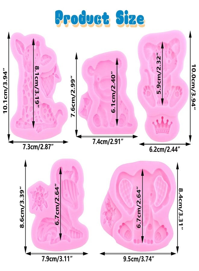 Mujiang Jungle Safari Animal Cake Mold Lion Elephant Silicone Mold Giraffe Zebra Hippo Fondant Molds For Cake Decorating Cupcake Topper Chocolate Candy Polymer Clay Gum Paste Set Of 5 - Image 2