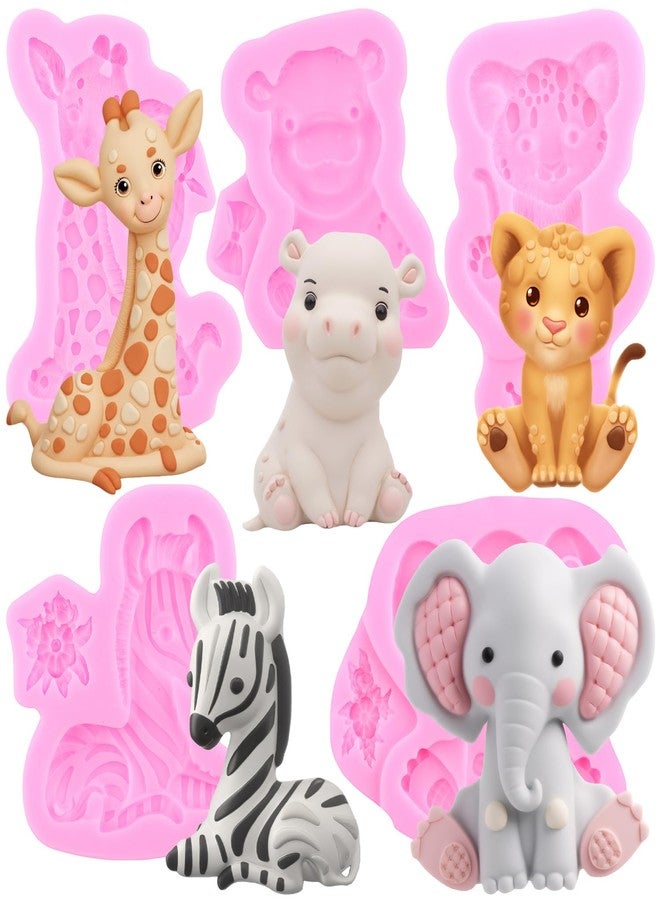 Mujiang Jungle Safari Animal Cake Mold Lion Elephant Silicone Mold Giraffe Zebra Hippo Fondant Molds For Cake Decorating Cupcake Topper Chocolate Candy Polymer Clay Gum Paste Set Of 5 - Image 1