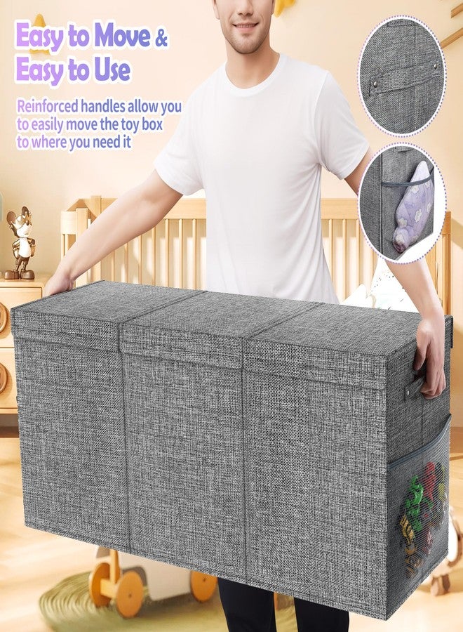 Mabahoo Extra Large Toy Box Chest with Lids, Collapsible Sturdy Kids Toy Storage Organizer Boxes for Boys Girls, 40"x14"x16", Toybox Storage Bins Basket for Living Room, Bedroom, Nursery, Gray - Image 5