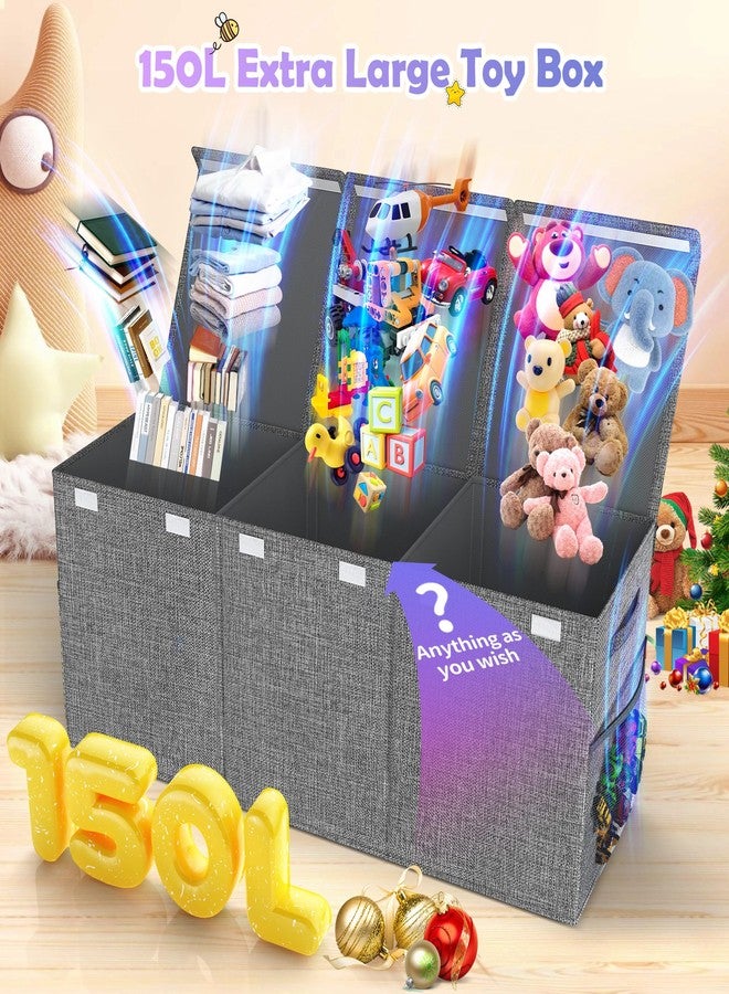 Mabahoo Extra Large Toy Box Chest with Lids, Collapsible Sturdy Kids Toy Storage Organizer Boxes for Boys Girls, 40"x14"x16", Toybox Storage Bins Basket for Living Room, Bedroom, Nursery, Gray - Image 2