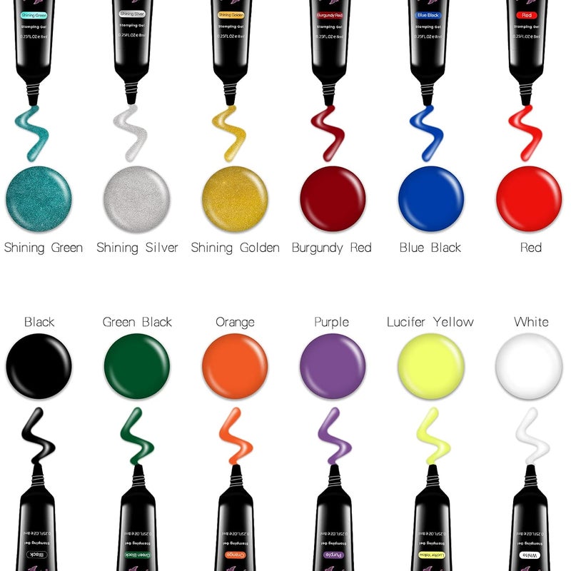 SEISSO Stamping Nail Polish Gels, 12 Colors Stamping Gels 0.25 Fl Oz Soak Off Printed Gel UV Stamp Nail Gel for Nail Stamp Plate Stamper DIY Nail Art Design - Image 2