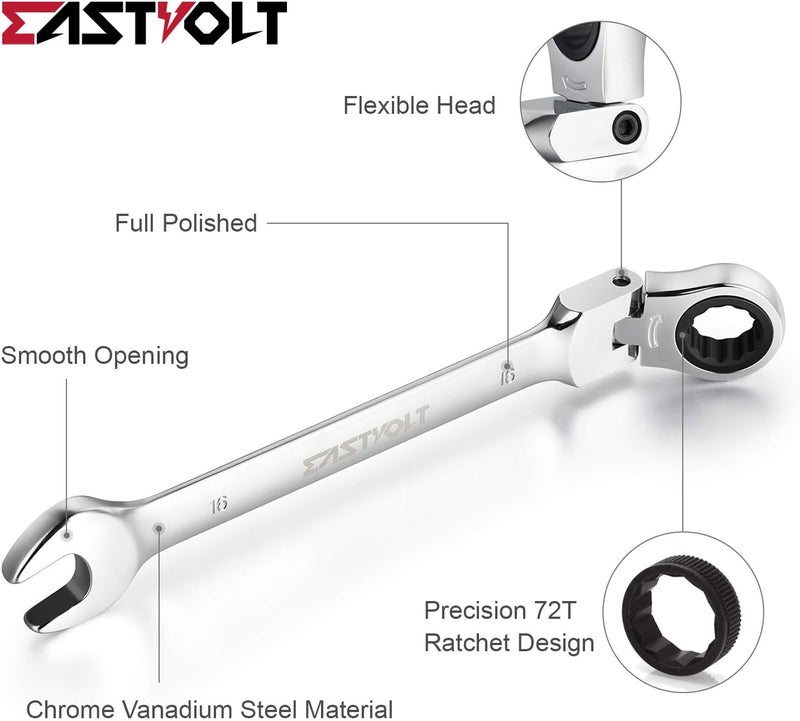 Eastvolt مجموعة مفاتيح ربط مرنة الرأس من إيستفولت مكونة من 12 قطعة، مقاسات مترية من 8 مم إلى 19 مم، مجموعة مفاتيح ربط مزدوجة النهايات، فولاذ كروم فاناديوم مع صندوق أدوات، EVHT1201 - Image 2