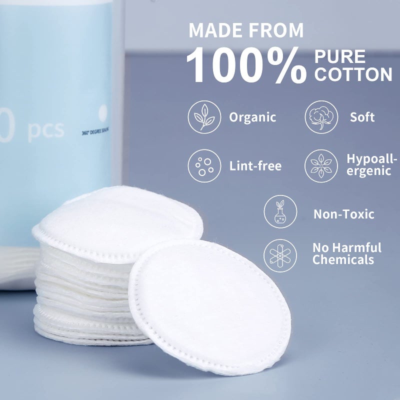 MSQ Cotton Rounds (300 Count), Makeup Remover Pads, Face Cotton Pads, Facial Cleansing Round Cotton Pads, Lint-Free - Image 2