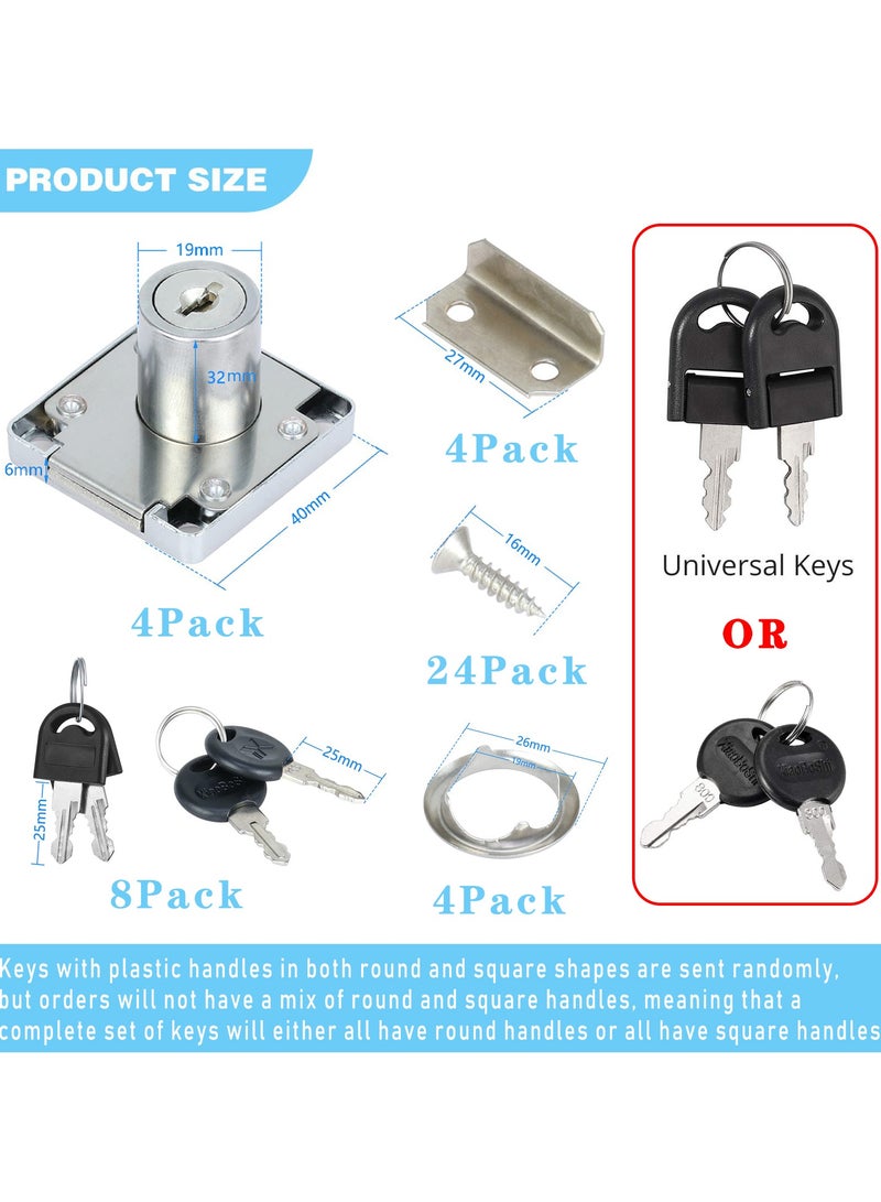 سانموجيد قفل كام قفل 32 مم، 4 قطع قفل خزانة أمان مع قفل خزانة بمفتاح قفل خزانة مختلف لخزانة الأثاث درج صندوق البريد المكتب المنزلي - Image 2