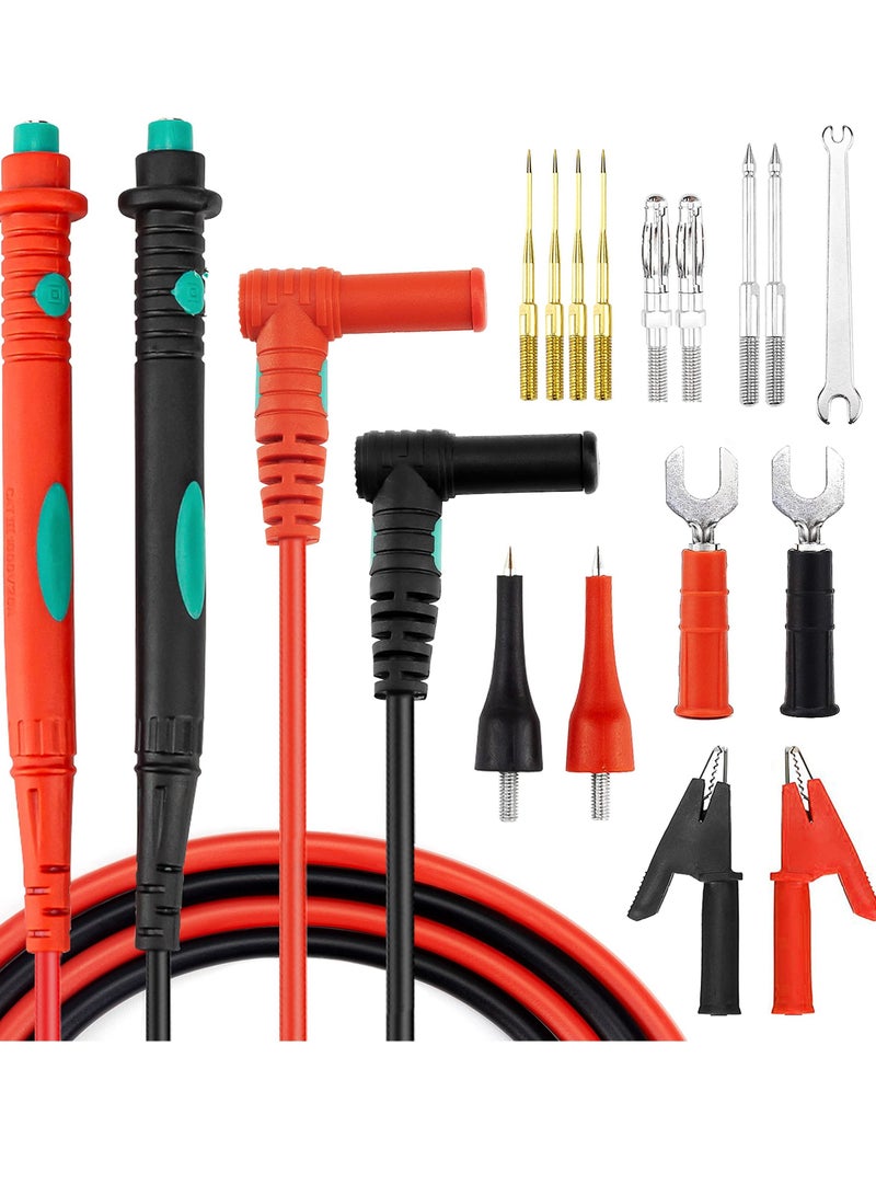 Y&D Multimeter Test Leads Kit, with Double Insulated Anti-Slip Hand Grips, Replaceable Probes Set of 16 (Crocodile Clips, Spade Terminal, Banana Plug, Cooper-plated Sharp Tips) 