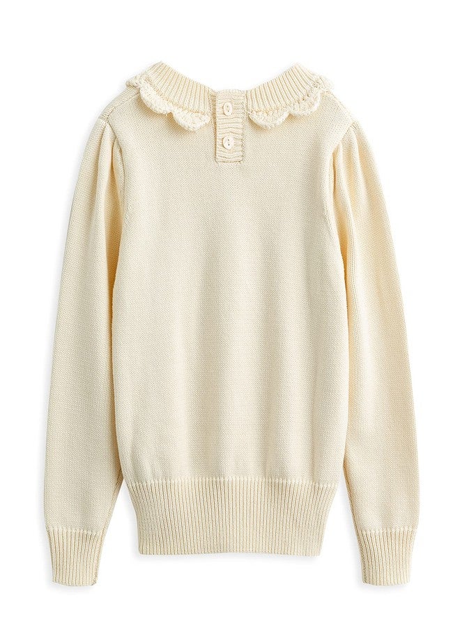 Curipeer Toddler Girls Knit Sweater Long Sleeve Crewneck Solid Pullover Knit Tops A-White - Image 2