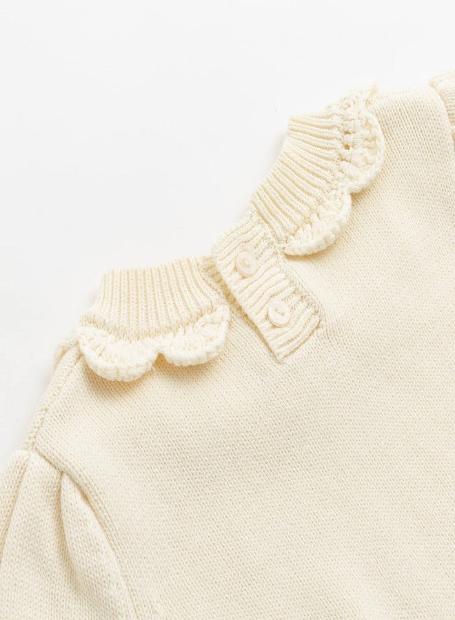 Curipeer Toddler Girls Knit Sweater Long Sleeve Crewneck Solid Pullover Knit Tops A-White - Image 5